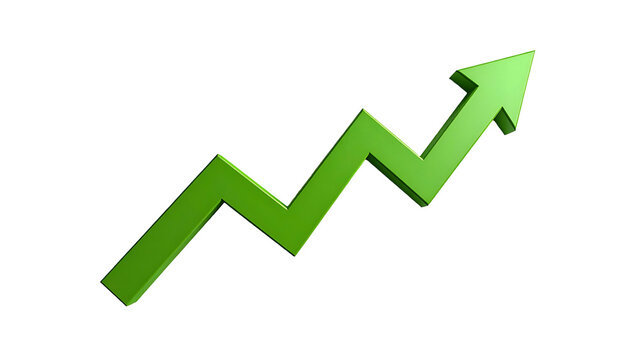 A vibrant, green, upward-pointing arrow on a black backdrop, signifying growth