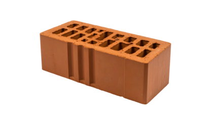 Close-up of a hollow, reddish-brown rectangular brick against a black background