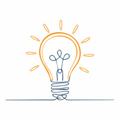 Single Line Drawing of a Light Bulb with Orange and Blue Accents on a White Background idea innovation