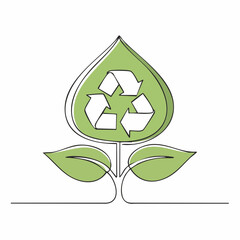 Green leaf shape containing a recycling symbol with two green leaves below recycle sign