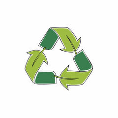 Green recycling symbol with arrows and outline on white background eco friendly