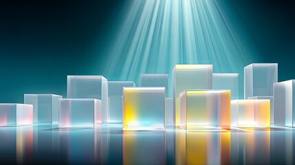 Abstract modern blocks increasing in height, symbolizing business growth and success with translucent lighting and minimal elegance