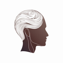 Profile silhouette of a person with stylized brown hair and a gradient skin tone on a white background