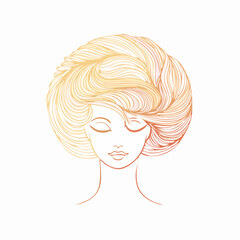 Elegant illustration of a woman's face with closed eyes and voluminous golden-orange hair on a white background