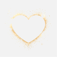 Golden Heart Outline with Glittering Particles and Star Sparkle on White Background vector illustration