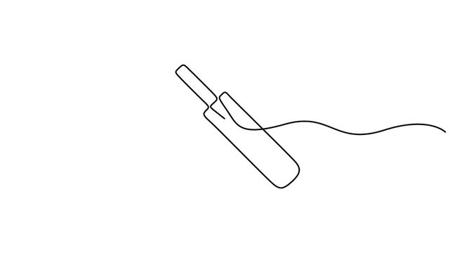 Self animated minimalist continuous line drawing of a cricket bat