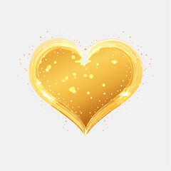 Pink heart shape with a gold outline and scattered gold glitter particles on a white background love