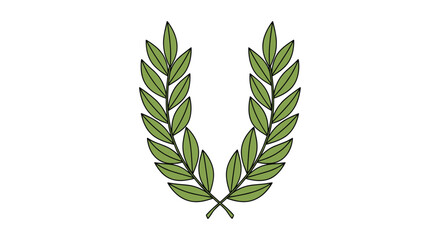 Classic green laurel wreath illustration with detailed leaves used as a symbol of victory honor excellence and achievement.