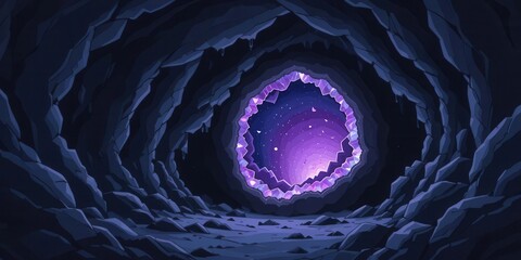 3D illustration of a dark blue tunnel with a glowing hole in it AI generated 3D illustration of a dark blue tunnel with a glowing