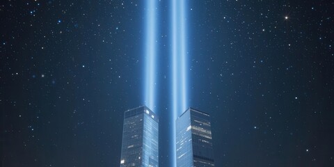 Panorama of skyscrapers in the night sky. 3d rendering generative AI Panorama of skyscrapers in the night sky. 3d rendering