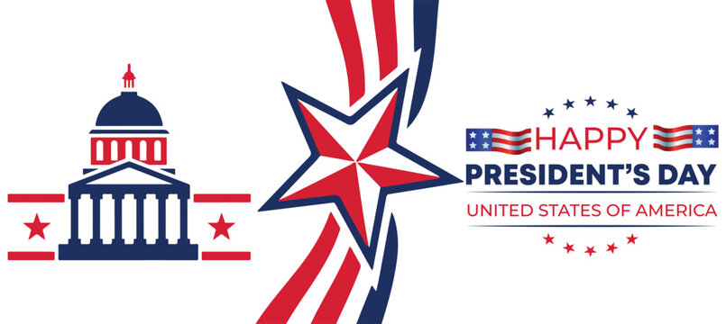 Happy Presidents Day Elegant Banner with Red Flowing Wave Pattern, USA National Holiday Celebration Vector
