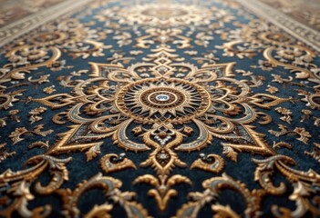 Close up detail of a beautiful golden carpet in a public place. Generative AI Close up detail of a beautiful golden carpet in a