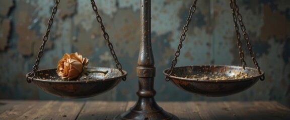 Scales of justice on wooden table, closeup. Law and justice concept generative AI Scales of justice on wooden table, closeup. Law