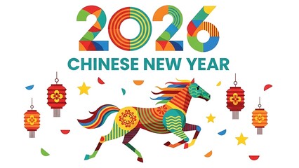 Obraz premium Colorful Horse Illustration with Lanterns and Decorations