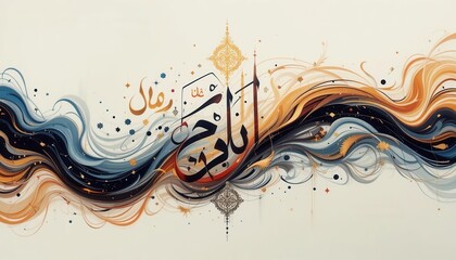 Panoramic image of Ramadan Kareem text over the water. generative AI Panoramic image of Ramadan Kareem text over the water.