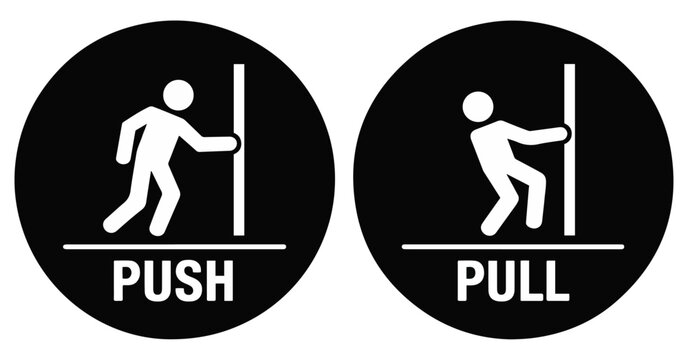 push pull door sign icon set