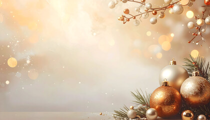 Elegant Christmas Ornaments with Soft Golden Background.