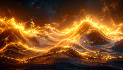 Stunning Abstract Waves of Golden Light in Motion.