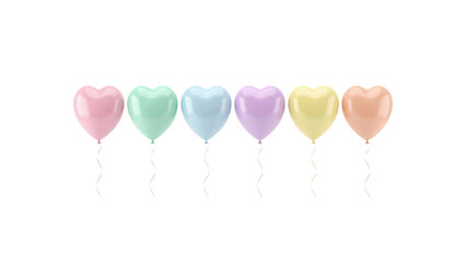Pastel heart balloons set isolated on transparent background. Love celebration, Valentine's Day, Wedding and Romantic design. Transparent bg