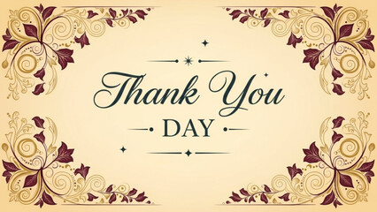 Thank You Day: A vintage floral design, Thank You Day elegantly written, evokes sentiments of appreciation and gratitude, with decorative swirls and patterns.