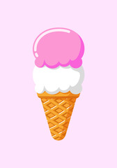Cute vector illustration of colorful ice cream scoops in waffle cones, perfect for summer menus, dessert designs, or sweet graphic elements.