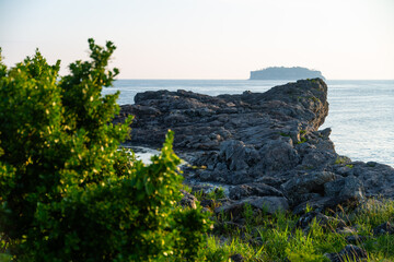 idyllic seascape with rocky seaside in Jeju Island, South Korea