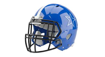 American football helmet blue and white design isolated on transparent background