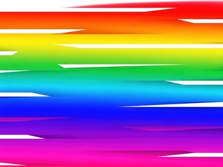 A vibrant abstract background featuring horizontal layered strips in a full rainbow gradient (red to magenta/pink) with dynamic, triangular white cutouts creating a sense of motion.