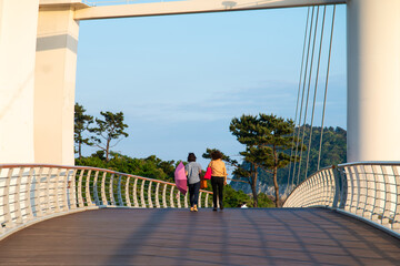 Suspension bridge at Saeseom Island in Jeju Island, South Korea