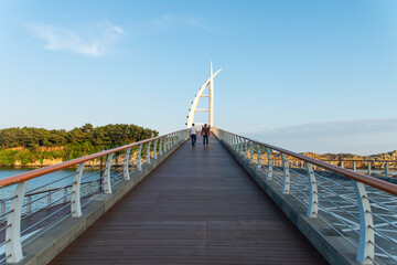 Suspension bridge at Saeseom Island in Jeju Island, South Korea