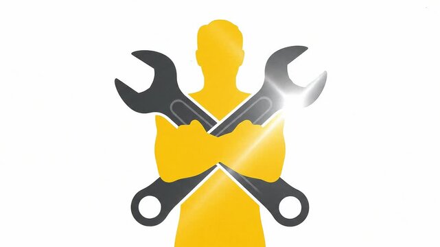 Professional Mechanic Silhouette with Crossed Wrenches Icon - Maintenance and Repair Service Concept