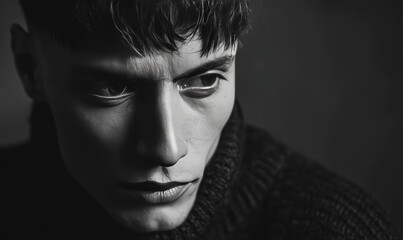 A man with a beard and dark hair is wearing a black sweater