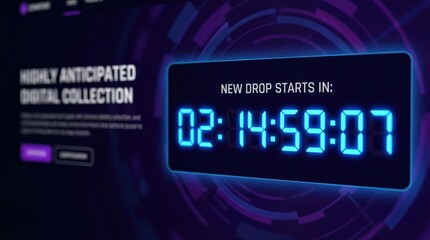 A digital countdown timer indicating the time remaining for a new drop of a highly anticipated digital collection.