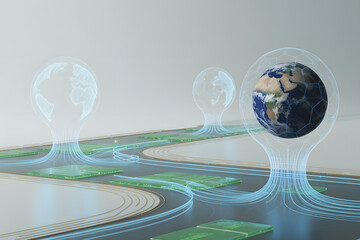 Global Connectivity: A representation of interconnected globes forming a dynamic network of global connections. This image illustrates the essence of globalization.