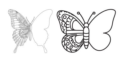 Butterfly Symmetry Coloring Book Page Line Art Set