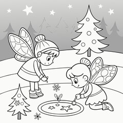 Christmas coloring page featuring a fairies' party and events of fairyland