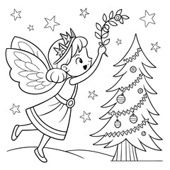 Christmas coloring page featuring a fairies' party and events of fairyland