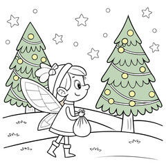 Christmas coloring page featuring a fairies' party and events of fairyland