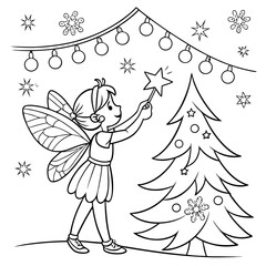 Christmas coloring page featuring a fairies' party and events of fairyland