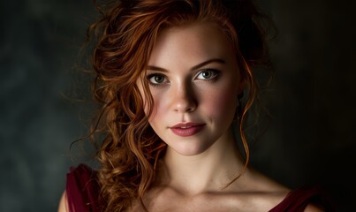 Fototapeta premium A woman with red hair and a red dress