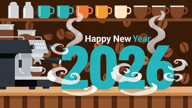 Happy new year 2026 cafe promotion vector illustration background