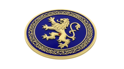 Isolated golden lion rampant emblem, noble royal symbol for heraldry and decoration design