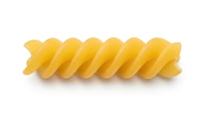 Single, golden rotini pasta, isolated, casting subtle shadow