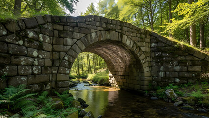 Old Stone Bridge Over Forest Stream
