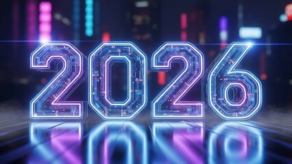 3D Neon Cyberpunk Text Effect for 2026 Tech New Year Celebration Background