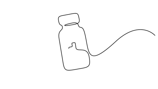 Self animated minimalist line-art illustration of a medicine bottle or vial, often used as a generic icon in healthcare contexts.