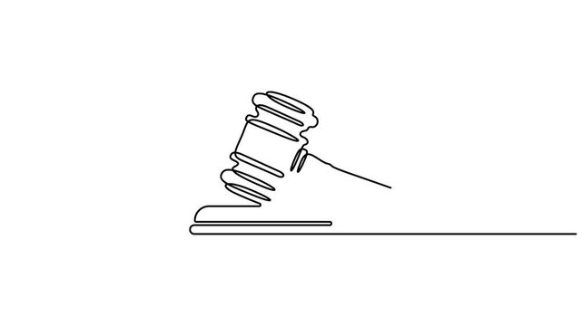 Minimalist single-line drawing of a gavel animation video- A gavel is a small ceremonial mallet, typically made of hardwood, used by a presiding officer, judge, or auctioneer.