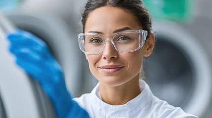 A person inspects a washing machine filter, focusing on maintenance and appliance care in a domestic setting.