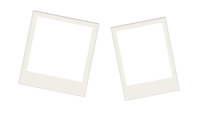 Two tilted polaroid style photo frames overlapping each other on transparent background for dynamic nostalgic memory collage and creative photography layout set