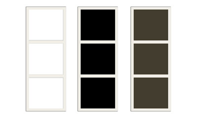 Professional film strip layout with three frames featuring transparent black and olive green placeholders for cinematic video production and photography design